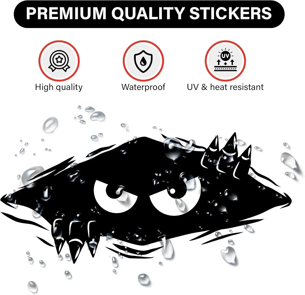 Black Monster Peeker Car Sticker Decal - Dent Cover Up, Laptops, Unique Features