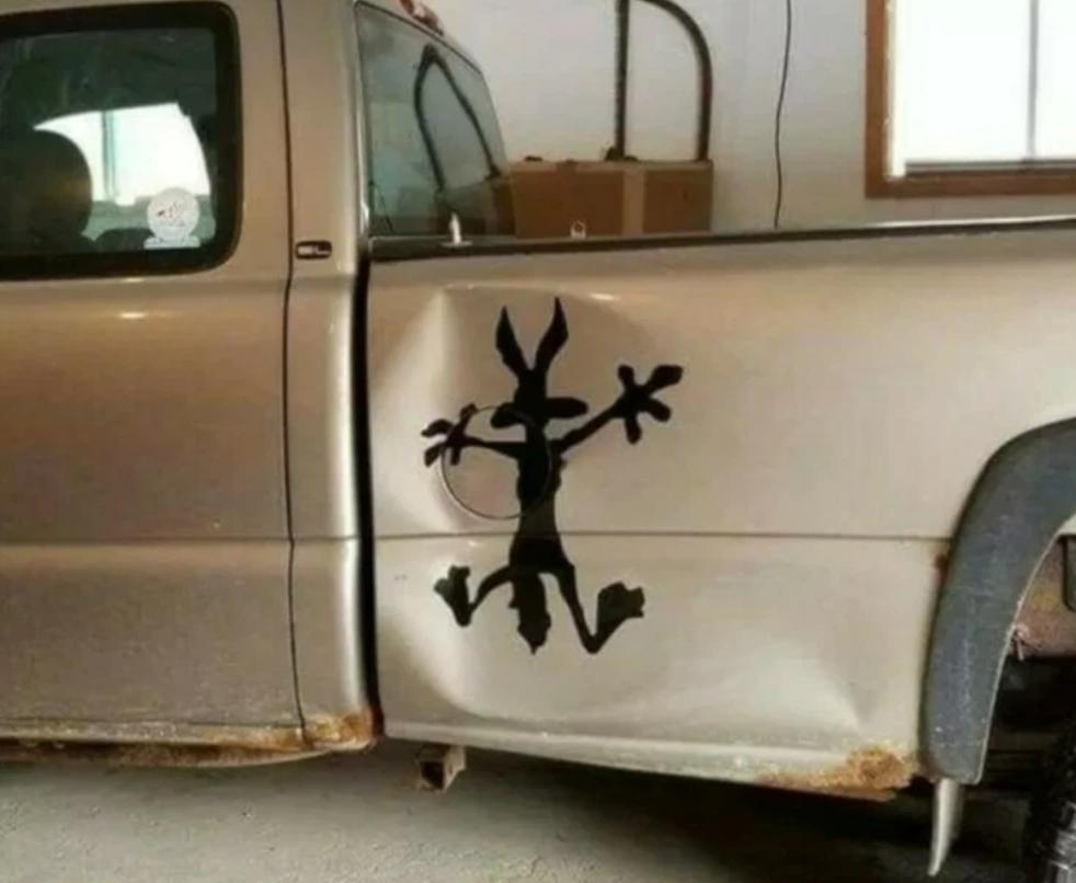 Large 15" Coyote Splat dent Cover up Decal, Funny Decal for car or Truck Truck dents, different sizes Bumper Sticker