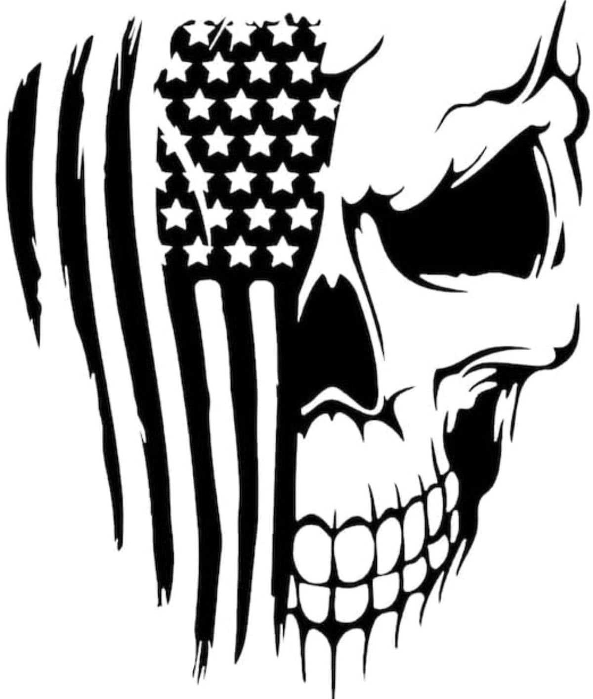 Distressed American Flag Skull Vinyl Decal, Patriotic Decorative Car Sticker, Fade Resistant Long Wearing Accessory for