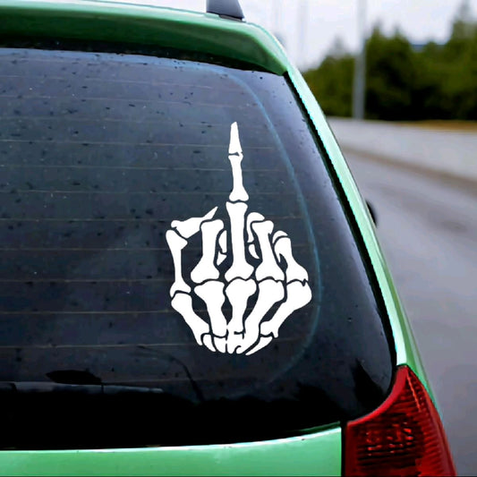 Skeleton hand middle finger vinyl decal for car, truck, toolbox, window, wall
