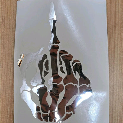 Skeleton hand middle finger vinyl decal for car, truck, toolbox, window, wall