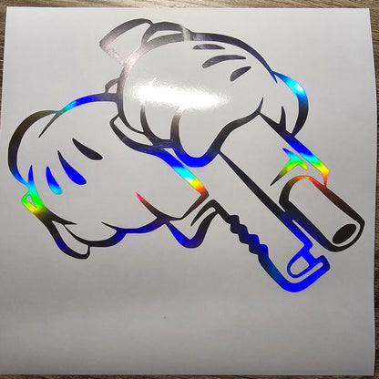Mickey mouse hands holding glock window decal.
