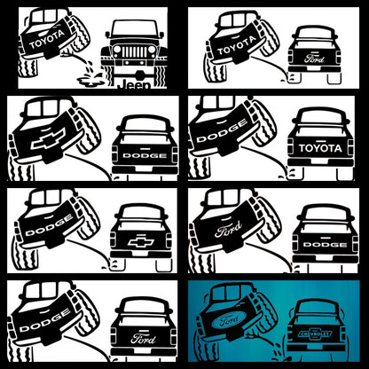 Truck Rivals Decal - Classic Pee on Design | Rear Window Decals | 8x4 Inches | Customizable Colors & Clear Transfer Tape Application