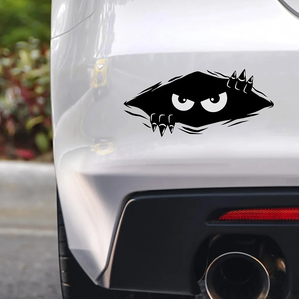 Black Monster Peeker Car Sticker Decal - Dent Cover Up, Laptops, Unique Features