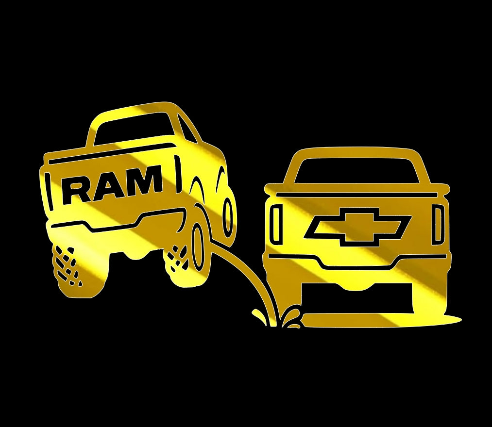 Ram pee on Chevy, truck rivals decal, Bumper sticker, funny decal