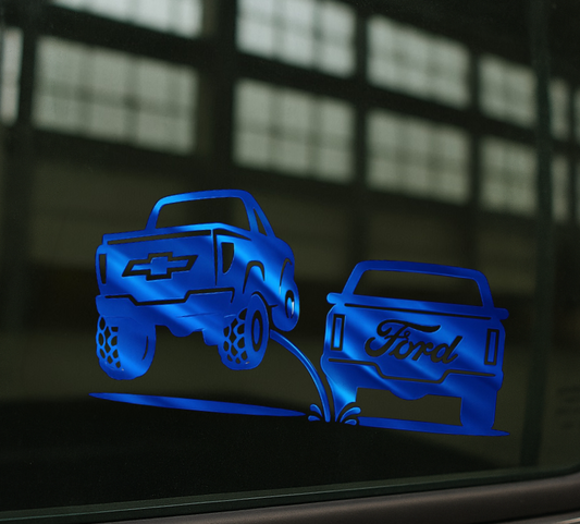 New design Chevy pee on Ford decal | Truck rivals | rear window decals | Silverado
