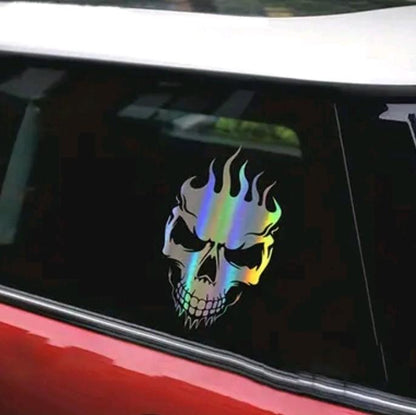 Fire Skull Holographic Laser car Truck Window Decal. Evil Decal 6.5x4 inches