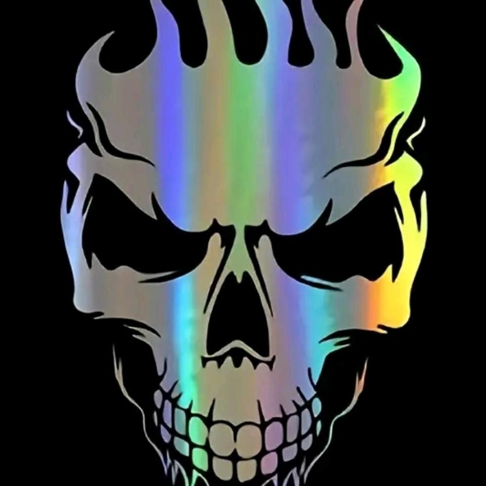Fire Skull Holographic Laser car Truck Window Decal. Evil Decal 6.5x4 inches