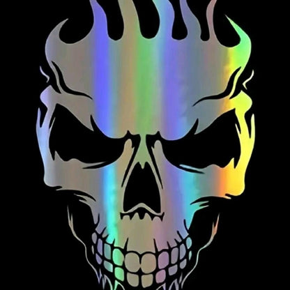 Fire Skull Holographic Laser car Truck Window Decal. Evil Decal 6.5x4 inches