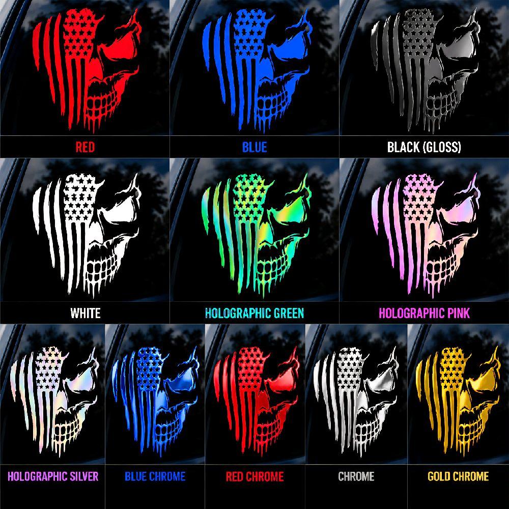 Distressed American Flag Skull Vinyl Decal, Patriotic Decorative Car Sticker, Fade Resistant Long Wearing Accessory for 