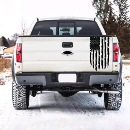 Distressed American USA US Flag Truck Tailgate Vinyl Decal  - Graphic Car, Tailgate Stickers (12" x 20", Black)