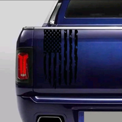 Distressed American USA US Flag Truck Tailgate Vinyl Decal  - Graphic Car, Tailgate Stickers (12" x 20", Black)