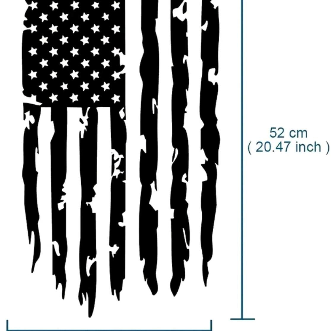 Distressed American USA US Flag Truck Tailgate Vinyl Decal  - Graphic Car, Tailgate Stickers (12" x 20", Black)