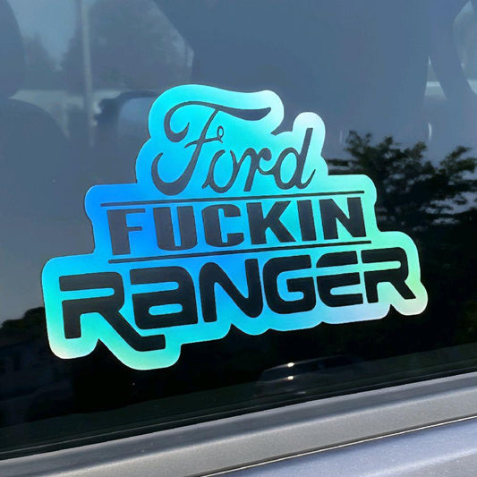 Fuckin Ranger Taffr Meme Decal for Truck Window or Tailgate - Holographic Silver & Chrome Vinyl Sticker for Stylish Car 