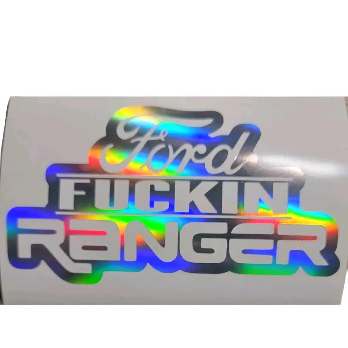 Fuckin Ranger Taffr Meme Decal for Truck Window or Tailgate - Holographic Silver & Chrome Vinyl Sticker for Stylish Car 