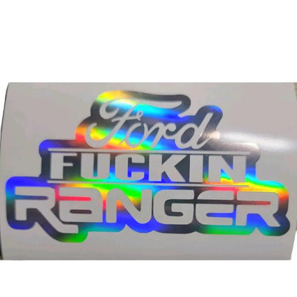 Fuckin Ranger Taffr Meme Decal for Truck Window or Tailgate - Holographic Silver & Chrome Vinyl Sticker for Stylish Car 