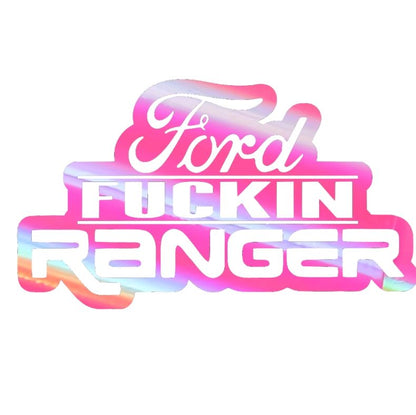Fuckin Ranger Taffr Meme Decal for Truck Window or Tailgate - Holographic Silver & Chrome Vinyl Sticker for Stylish Car 