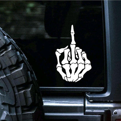 Skeleton hand middle finger vinyl decal for car, truck, toolbox, window, wall