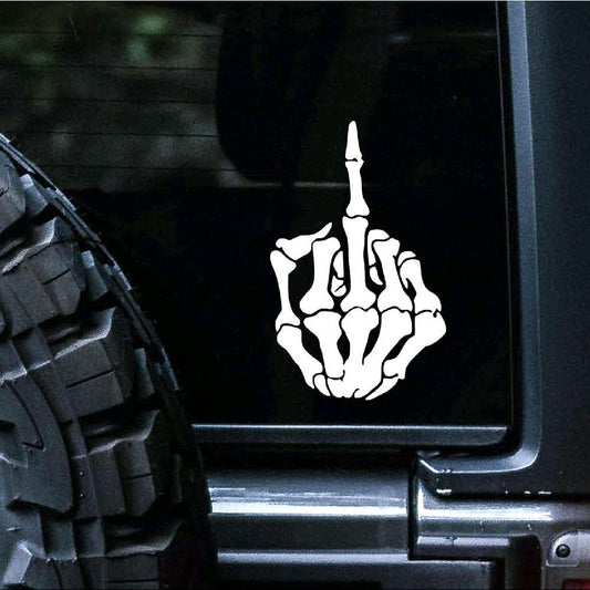 Skeleton hand middle finger vinyl decal for car, truck, toolbox, window, wall