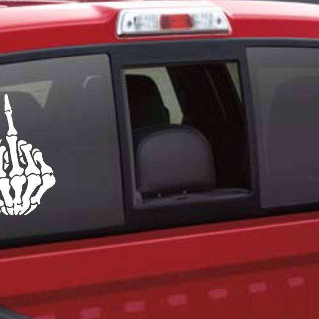 Skeleton hand middle finger vinyl decal for car, truck, toolbox, window, wall