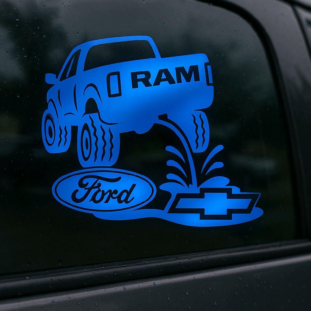 Dodge Ram Pee On Ford Chevy Truck Decal 8x7 Inches Waterproof UV Resistant Clear Transfer Tape Sticker Multiple Colors