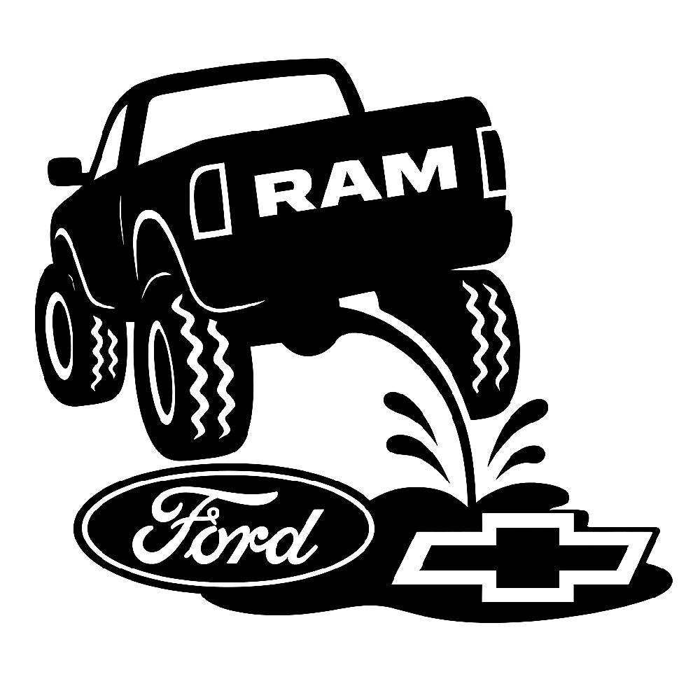 Dodge Ram Pee On Ford Chevy Truck Decal 8x7 Inches Waterproof UV Resistant Clear Transfer Tape Sticker Multiple Colors