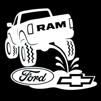 Dodge Ram Pee On Ford Chevy Truck Decal 8x7 Inches Waterproof UV Resistant Clear Transfer Tape Sticker Multiple Colors