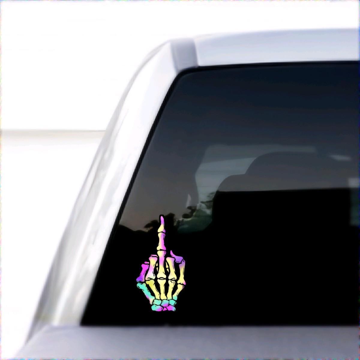 Skeleton Middle Finger UV-DTF Sticker, Waterproof and UV Resistant, 5x3 Inches funny hard car stickers window truck car 