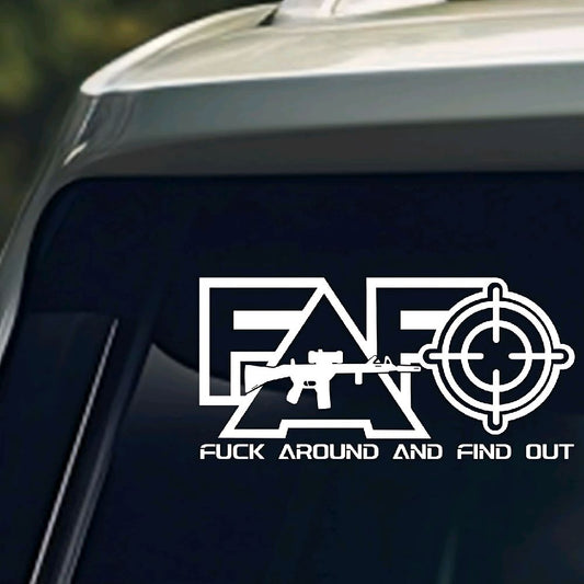 FAFO F*ck Around and Find Out 8x4 Inch Decal for Cars Trucks Windows, Laptops. Gun and Target Design vinyl car
