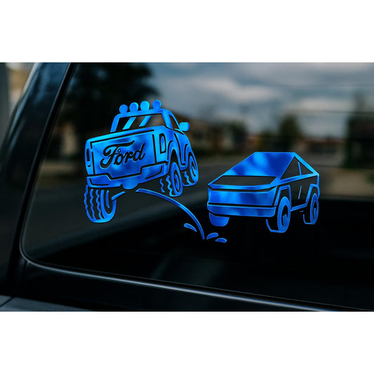 Ford Pee On Cyber Truck Vinyl Decal - 8x4.5 Inch Clear Transfer Tape Sticker for F150 F250 F350 Lariat Window Bumper Dec