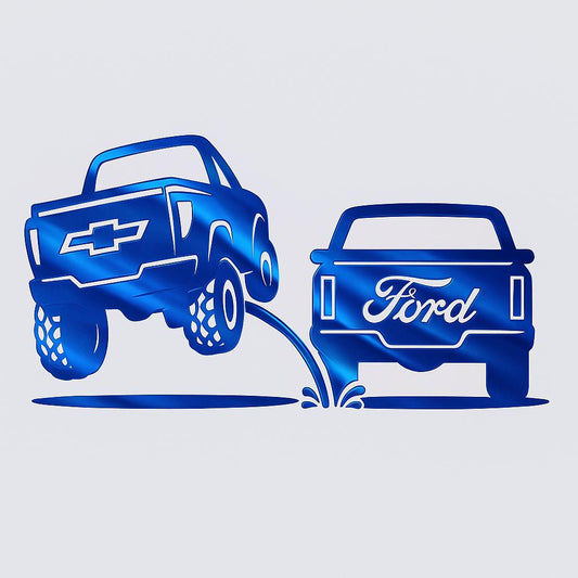 New design Chevy pee on Ford decal | Truck rivals | rear window decals | Silverado