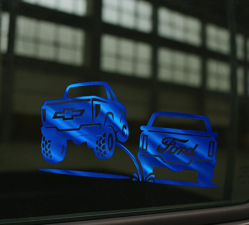 New design Chevy pee on Ford decal | Truck rivals | rear window decals | Silverado