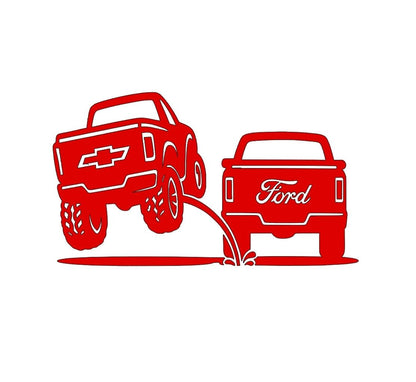 New design Chevy pee on Ford decal | Truck rivals | rear window decals | Silverado