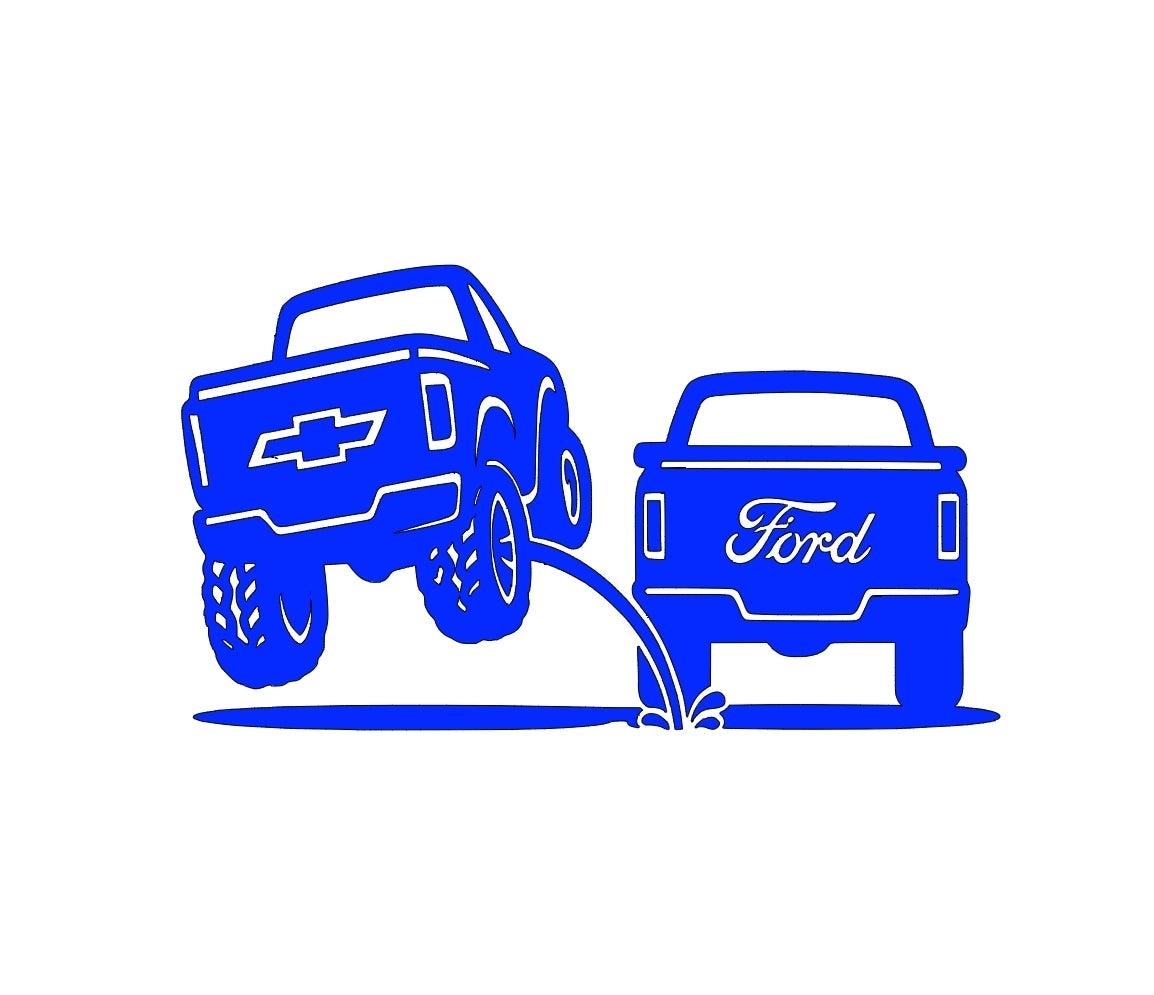 New design Chevy pee on Ford decal | Truck rivals | rear window decals | Silverado