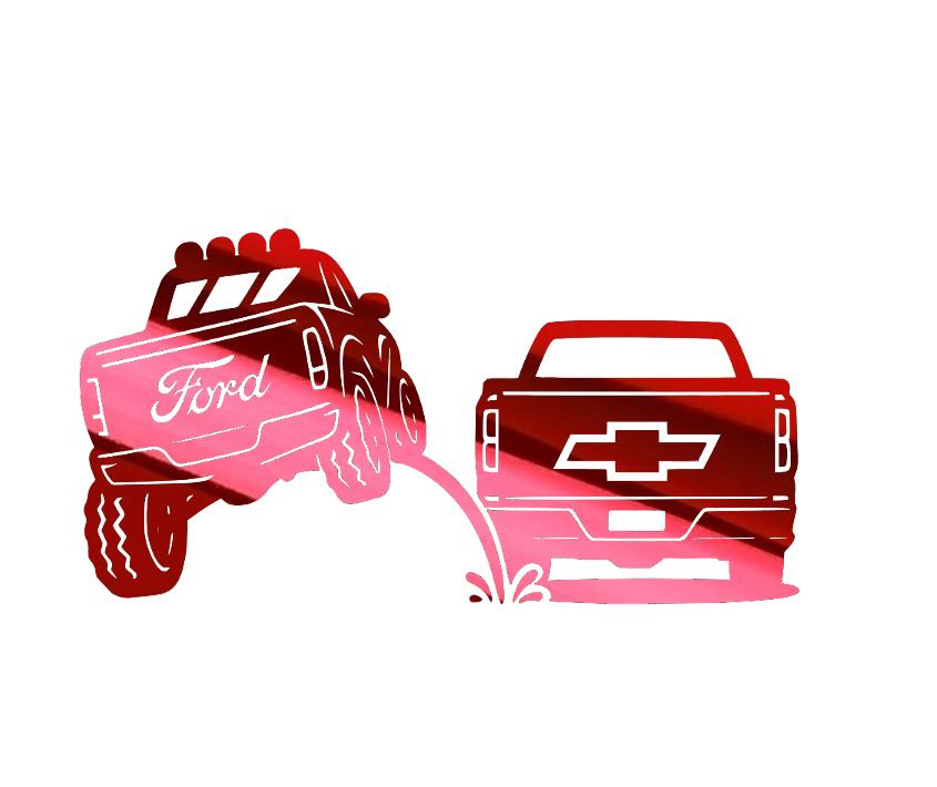 Ford Pee on Chevy Vinyl Decal 8x4.5 Inches Clear Transfer Tape Funny Bumper Sticker for F150 F250 F350 Lariat Vehicle Ex