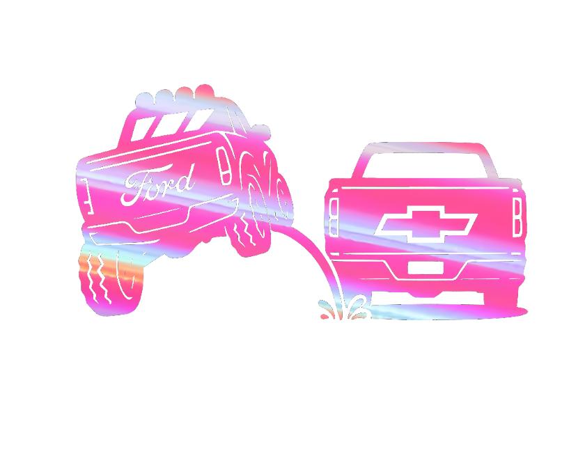 Ford Pee on Chevy Vinyl Decal 8x4.5 Inches Clear Transfer Tape Funny Bumper Sticker for F150 F250 F350 Lariat Vehicle Ex
