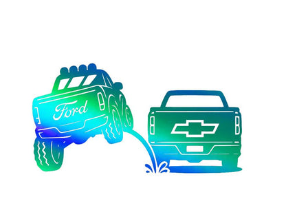 Ford Pee on Chevy Vinyl Decal 8x4.5 Inches Clear Transfer Tape Funny Bumper Sticker for F150 F250 F350 Lariat Vehicle Ex