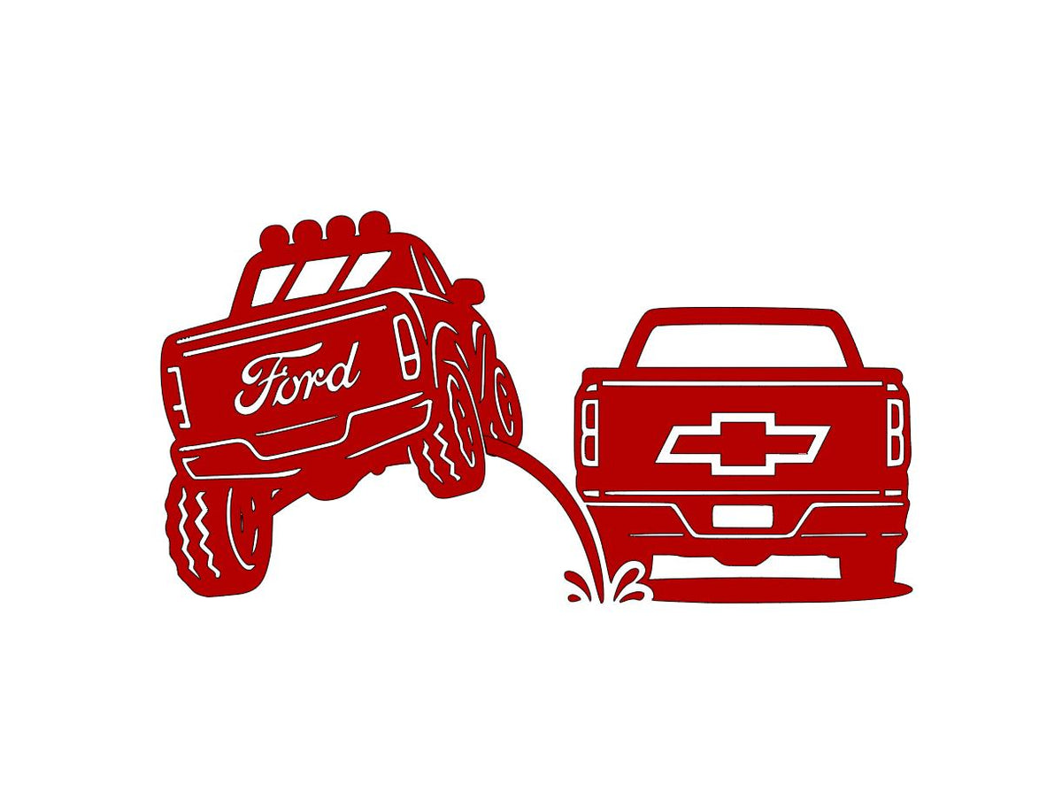 Ford Pee on Chevy Vinyl Decal 8x4.5 Inches Clear Transfer Tape Funny Bumper Sticker for F150 F250 F350 Lariat Vehicle Ex