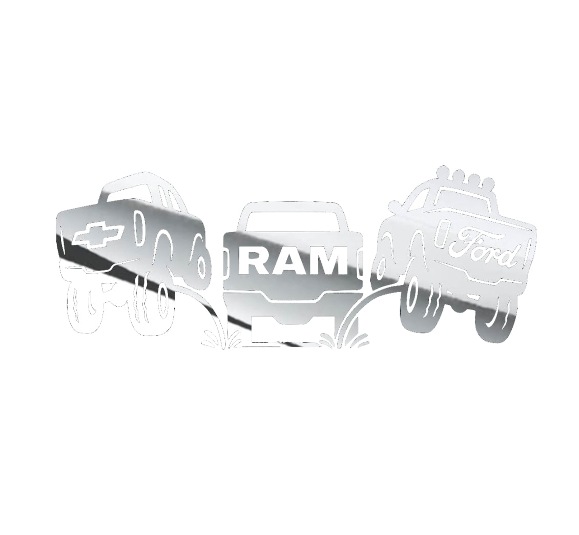Chevy and Ford pee on Ram decal. Funny classic redesign sticker for trucks.