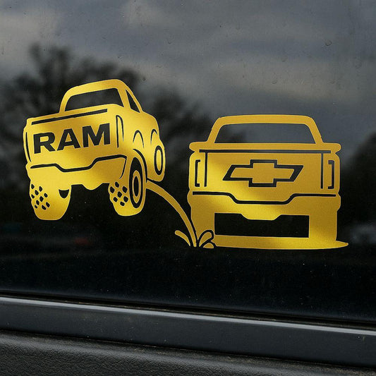 Ram Pee On Chevy Truck Rivals Decal 8x4.5 Inches Bumper Sticker Funny Automotive Accessories with Clear Transfer Tape fo